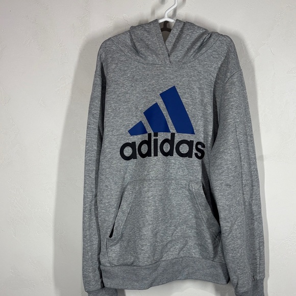 adidas Other - Adidas Heather Gray Hoodie with Navy Logo size 10/12